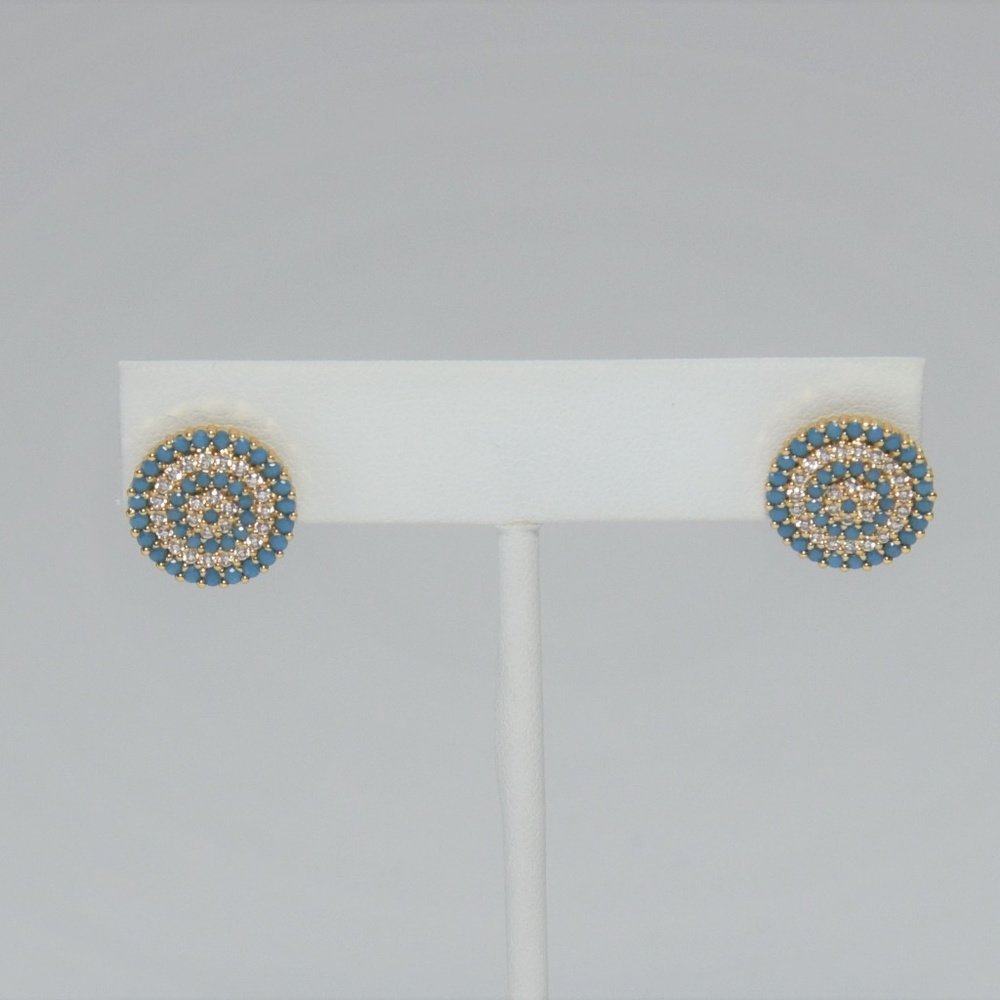 Turquoise and clear zirconia silver stud earrings